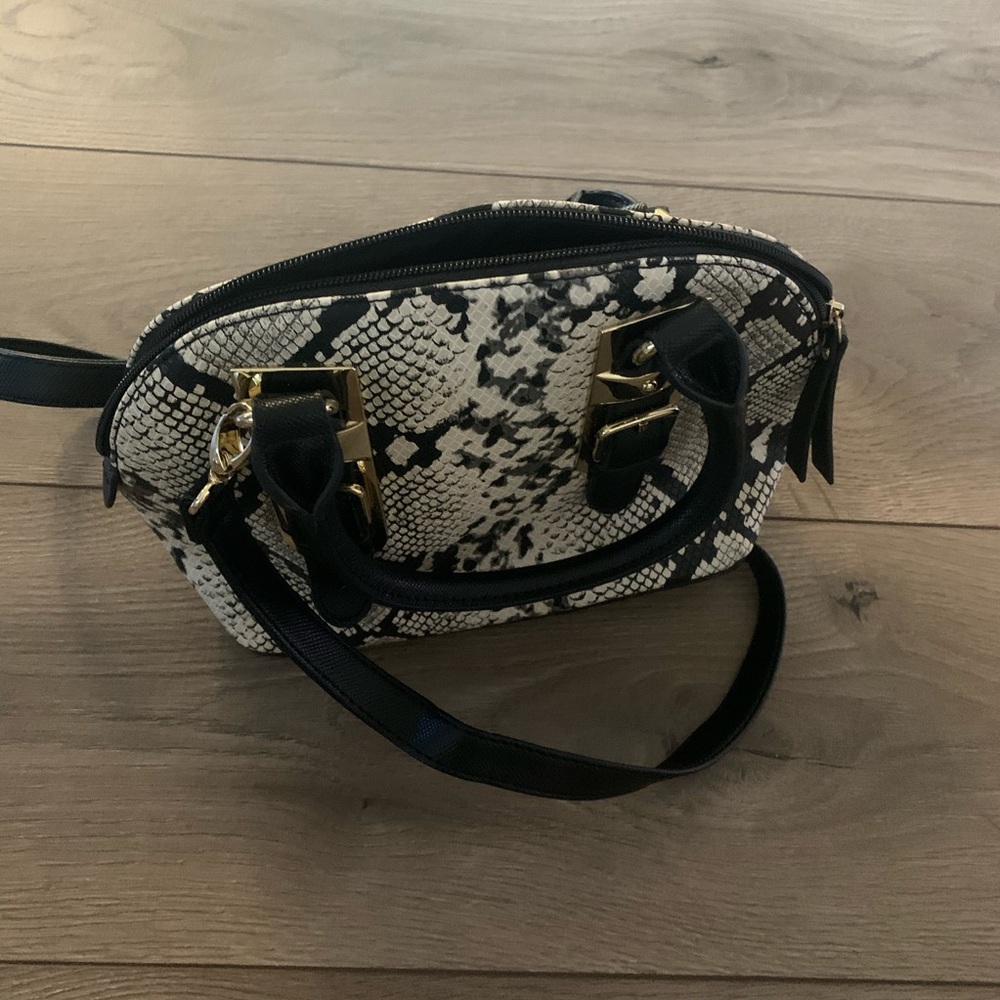 Faux snakeskin mini top handle bag